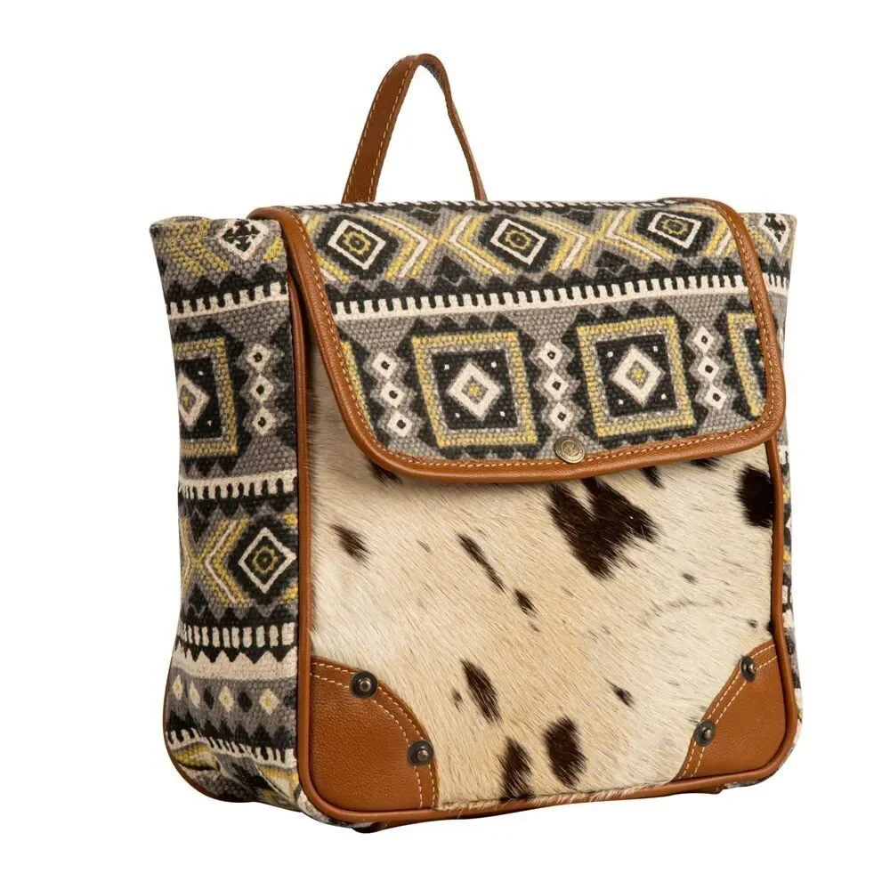 Myra Bag Handmade Biscon Backpack Upcycled Canvas & Cowhide Leather